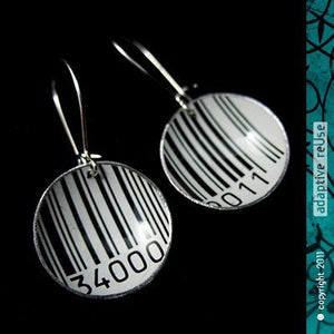 Barcode Tiny Basin Recycled Tin Earrings by Christine Terrell for adaptive reuse jewelry