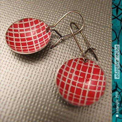Red Picnic Blanket Tiny Dot Tin Earrings
