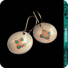 Load image into Gallery viewer, Teal &amp; Gold Avon Tiny Dot Slow Fashion Tin Earrings