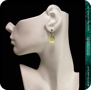 Green Herringbone on White Upcycled Tiny Dot Earrings 20th Birthday Gift