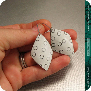 Silver Circles on Snowy White Diamonds Upcycled Tin Earrings