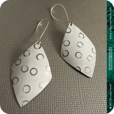 Silver Circles on Snowy White Diamonds Upcycled Tin Earrings