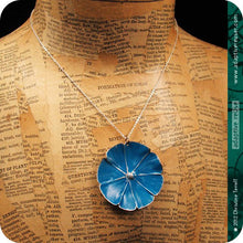 Load image into Gallery viewer, True Blue Morning Glory Flower Tin Necklace OOAK Birthday Gift