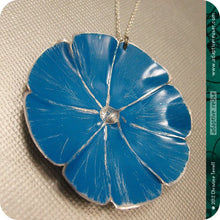Load image into Gallery viewer, True Blue Morning Glory Flower Tin Necklace OOAK Birthday Gift