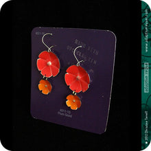 Load image into Gallery viewer, Red &amp; Persimmon Orange Double Flower Ethical Tin Earrings 30th Birthday Gift