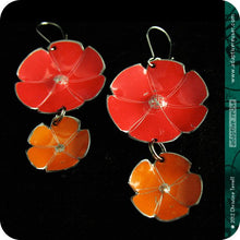 Load image into Gallery viewer, Red &amp; Persimmon Orange Double Flower Ethical Tin Earrings 30th Birthday Gift