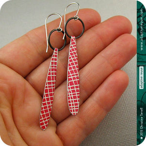 Red Picnic Blanket Upcycled Tin Teardrop Earrings