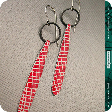 Red Picnic Blanket Upcycled Tin Teardrop Earrings