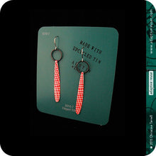 Load image into Gallery viewer, Red Picnic Blanket Upcycled Tin Teardrop Earrings