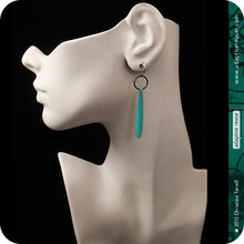 Load image into Gallery viewer, Cool Aqua Sea Long Teardrops Upcycled Tin Earrings