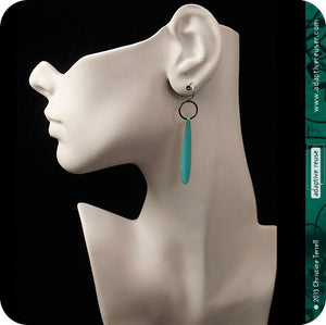 Cool Aqua Sea Long Teardrops Upcycled Tin Earrings