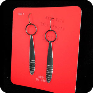 Matte Charcoal Silver Lined Long Teardrops Upcycled Tin Earrings
