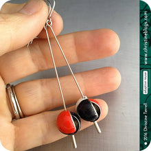 Load image into Gallery viewer, Red, Black &amp; White Tiny Sphere Zero Waste Tin Earrings