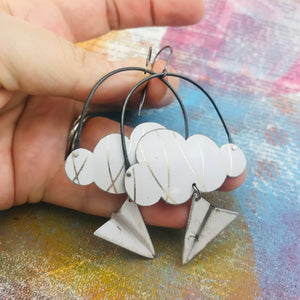 Golden Arc White Clouds & Paper Airplanes Zero Waste Tin Earrings