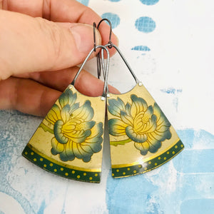 Blue Blossoms & Polka Dots Upcycled Tin Long Fans Earrings