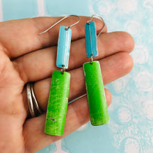Load image into Gallery viewer, Rustic Matte Aqua &amp; Snap Pea Zero Waste Tin Earrings
