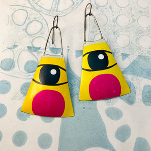 Cats Eye Upcycled Tin Long Fans Earrings