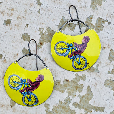 Curious George Wheelies Circles Upcycled Tin Earrings