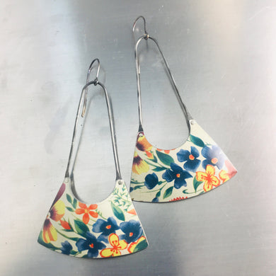 Wildflower Spray Upcycled Tin Fan Earrings