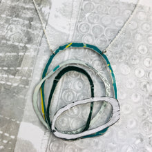 Load image into Gallery viewer, Mixed Greens &amp; White Scribbles Upcycled Tin Necklace