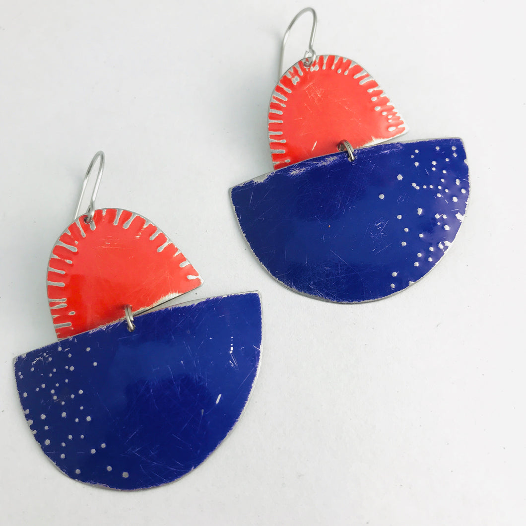 Purple and Bright Red Boats Upcycled Tin Earrings