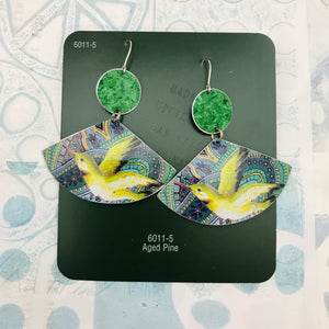 Green Hummingbirds Upcycled Tin Earrings