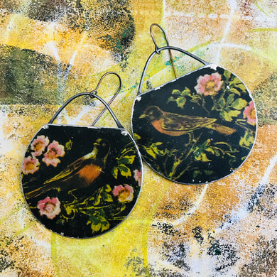 Vintage Robin on Midnight Recycled Tin Earrings