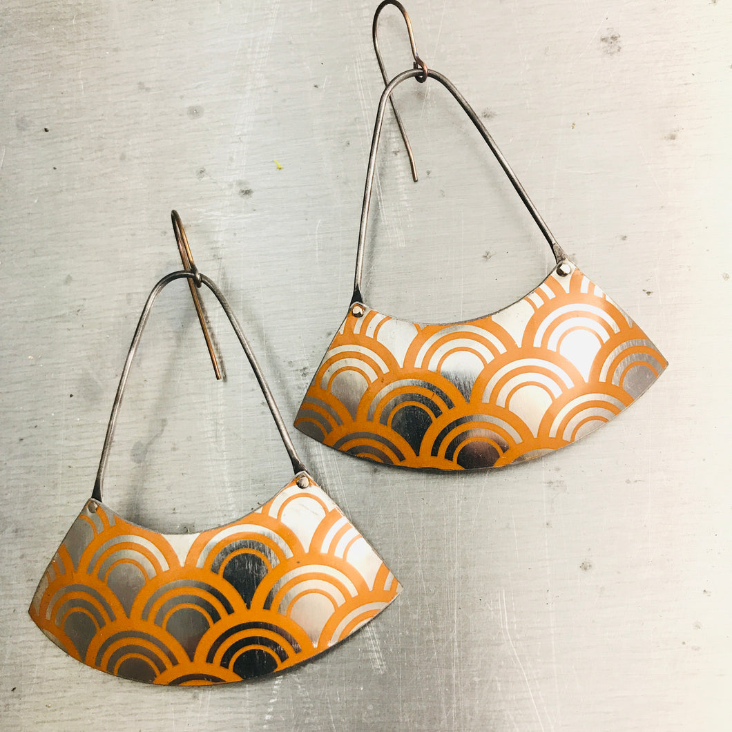 Dreamsicle Arch Pattern Large Fan Recycled Tin Earrings Tin Anniversary Gift