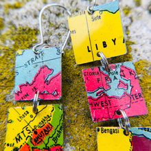 Load image into Gallery viewer, Vintage Tin Globe: Around the World Squares Earrings