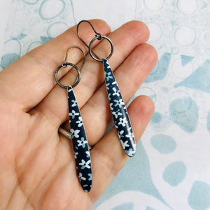 Bedstraw on Blue Long Teardrop Upcycled Tin Earrings