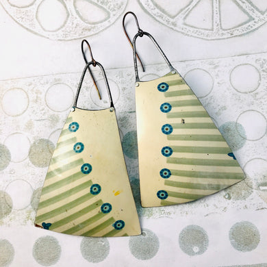 Teal Dots Upcycled Tin Long Fans Earrings