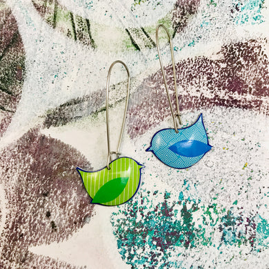Little Patterned Birds Upcycled Tin Earrings