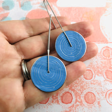 Load image into Gallery viewer, Modern Cornflower Etched Concentric Circle Small Upcycled Tin Earrings