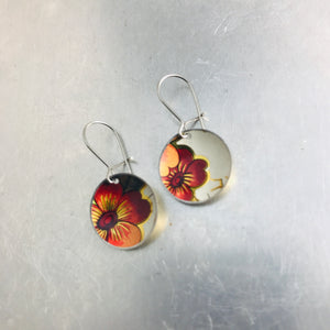 Vintage Dark Orange-y Flowers Upcycled Tiny Basin Earrings