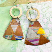 Load image into Gallery viewer, Klimt Triangles Small Fans Zero Waste Tin Earrings