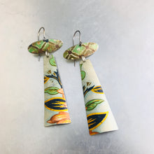 Load image into Gallery viewer, Vintage Green Patterns Zero Waste Earrings Ethical Jewelry by adaptive reuse jewelry