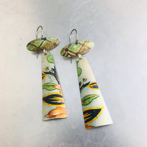 Vintage Green Patterns Zero Waste Earrings Ethical Jewelry by adaptive reuse jewelry