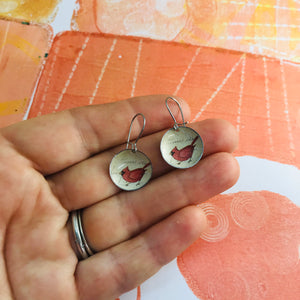 Tiny Cardinals Upcycled Tin Dot Earrings