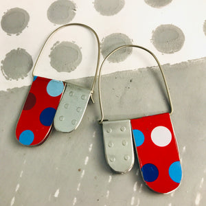 Scarlet & Silver Polka Dots Arch Dangle Tin Earrings