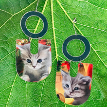 Load image into Gallery viewer, Gray Kittens Chunky Horseshoe Tin Earrings
