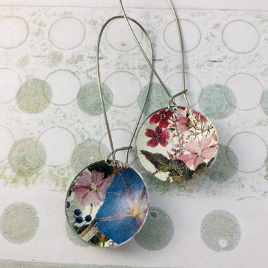 Wildflowers on White Large Basin Tin Earrings