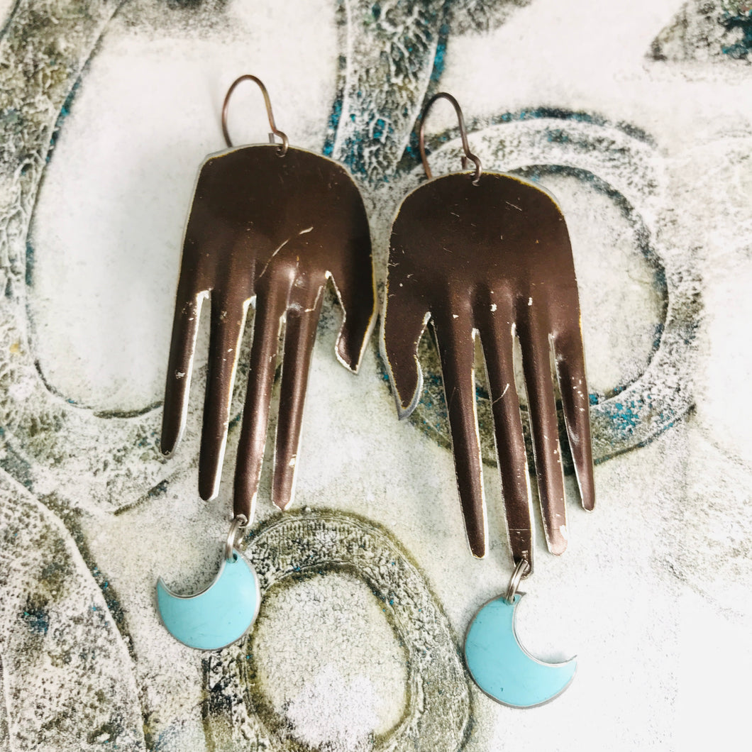 Chocolate Hands & Aqua Moons Zero Waste Tin Earrings