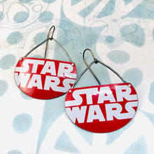 Load image into Gallery viewer, Star Wars Logo on Red Too Upcycled Tin Earrings