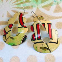 Load image into Gallery viewer, Ecru &amp; Red Wavy Upcycled Tin Earrings
