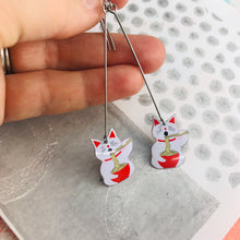 Load image into Gallery viewer, Little Lucky Cats and Noodles Upcycled Tin Earrings