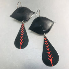 Load image into Gallery viewer, Red Line on Black Zero Waste Tin Earrings