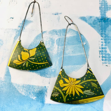 Yellow Blossoms on Polka Dots Recycled Tin Earrings