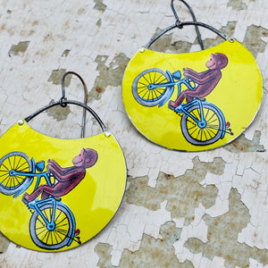 Curious George Wheelies Circles Upcycled Tin Earrings