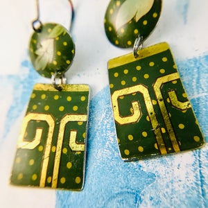 Green Polka Dot Oval & Rectangle Tin Earrings