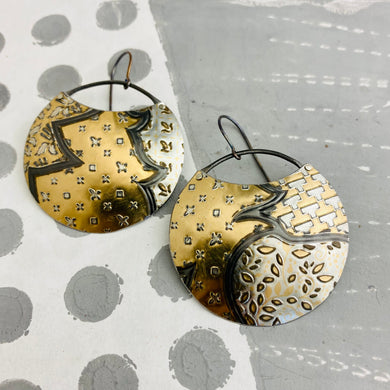 Mixed Silver & Gold Patterns Circles Upcycled Tin Earrings